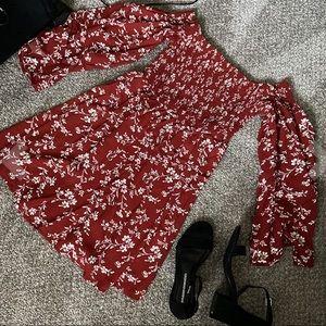 Floral Long Sleeve Off Shoulder Casual Mini Dress